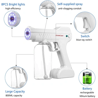 Blue Ray Nano Rechargeable Gun Disinfection Mist Hand Portable Sanitizer Disinfectant Liquid Automatic Spray Alcohol Sprayer