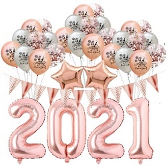 Wholesale Merry Christmas Kit Banner Helium Ballon Confetti Latex Gold Number Foil Balloon 2021 Happy New Year Eve Decoration