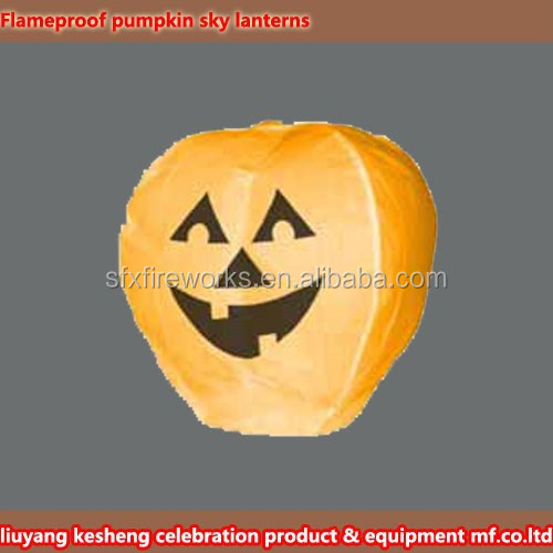 Flameproof pumpkin sky lanterns from chines factory