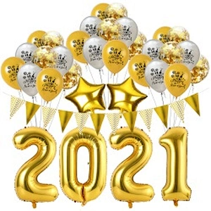Wholesale Merry Christmas Kit Banner Helium Ballon Confetti Latex Gold Number Foil Balloon 2021 Happy New Year Eve Decoration