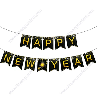 No Diy Required Years Eve Party Supplies 2021 Hanging Garland Sign Black Gold Decor Home Happy New Year Banner Decorations