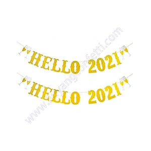 New Years Eve Party Decoration Fireplace Mantle Home Decor Happy Sign Welcome Gold Glittery Farewell 2020 Hello 2021 Banner