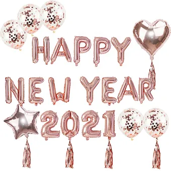 Decoration 2020 Christmas Merry Eve Party Decor Noel Rose Gold Silver Number Foil Helium 2021 Happy New Year Balloon