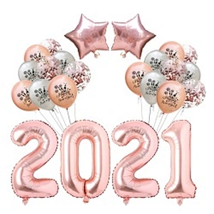 Wholesale Merry Christmas Kit Banner Helium Ballon Confetti Latex Gold Number Foil Balloon 2021 Happy New Year Eve Decoration