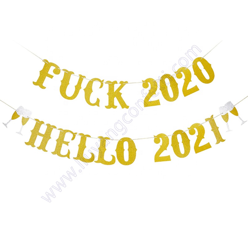 New Years Eve Party Decoration Fireplace Mantle Home Decor Happy Sign Welcome Gold Glittery Farewell 2020 Hello 2021 Banner