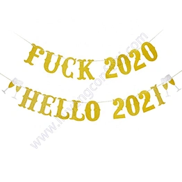 New Years Eve Party Decoration Fireplace Mantle Home Decor Happy Sign Welcome Gold Glittery Farewell 2020 Hello 2021 Banner
