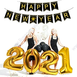 Happy New Year Banner and Balloons 2021 Photo Frame New Year Eve Party Decoration Natal Noel Merry Christmas Decor Supplies