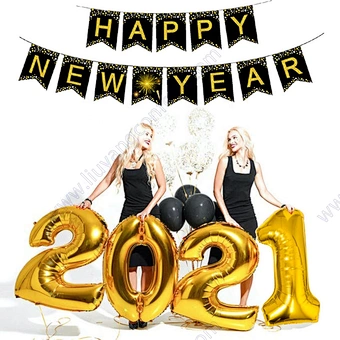 Happy New Year Banner and Balloons 2021 Photo Frame New Year Eve Party Decoration Natal Noel Merry Christmas Decor Supplies