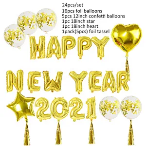 2021 Happy Balloons Decoration Gold Graduation Number Confetti Sign Star Nye New Years Eve Party Supplies