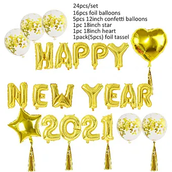 2021 Happy Balloons Decoration Gold Graduation Number Confetti Sign Star Nye New Years Eve Party Supplies