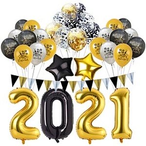 Digit Air Globos Graduation Christmas Number Foil Eve Party Supplies 2021 Decoration Kit Black Gold Balloon Happy New Year