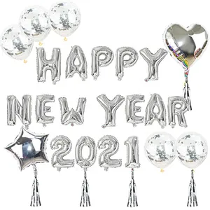 Photo Booth Prop Gold Supplies Set Xmas Christmas Eve Gift Home Globos Foil Balloon Party Decor Happy New Year 2021 Decoration