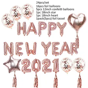 Photo Booth Prop Gold Supplies Set Xmas Christmas Eve Gift Home Globos Foil Balloon Party Decor Happy New Year 2021 Decoration