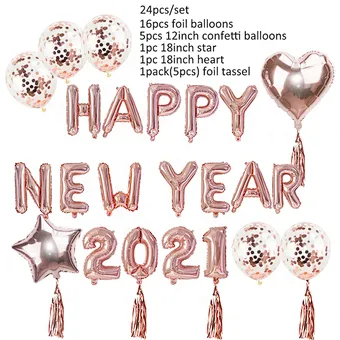 Photo Booth Prop Gold Supplies Set Xmas Christmas Eve Gift Home Globos Foil Balloon Party Decor Happy New Year 2021 Decoration