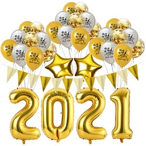 Digit Air Globos Graduation Christmas Number Foil Eve Party Supplies 2021 Decoration Kit Black Gold Balloon Happy New Year