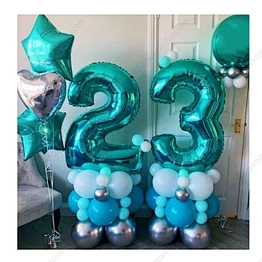 Decoration Anniversary 90cm Tiffany Blue Aluminum Decorative Foil Stand 34 Inch Helium Set Digital Birthday Party Number Balloon