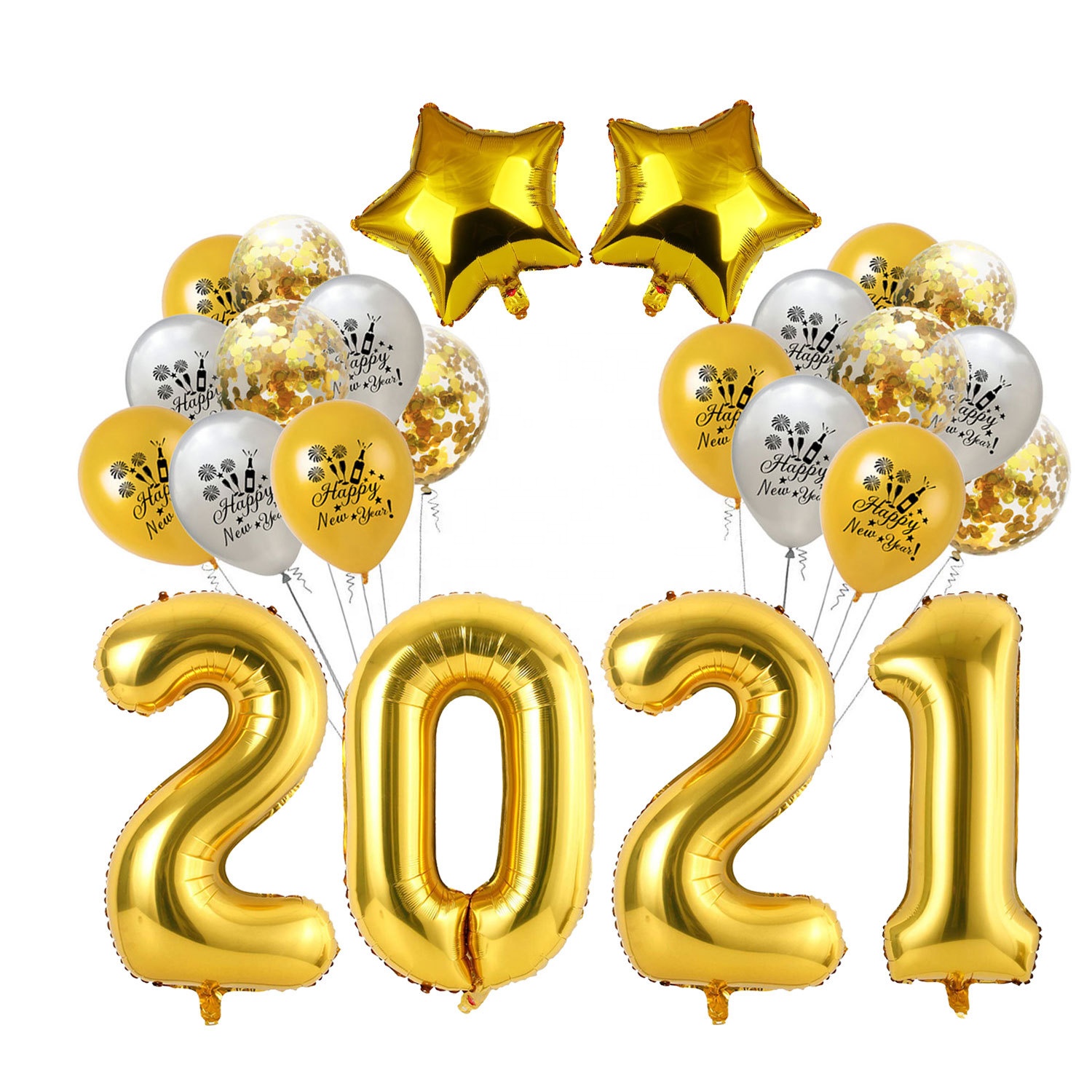 Photo Prop Gift Supplies Eve Banner Set Kit Decoration Latex Foil House Decor Backdrop Golden 2021 Happy New Year Party Balloon
