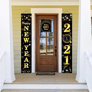 Porch Sign Outdoor Indoor Home Door Party Decoration Gold Large Banner Eve Welcome Lunar 2021 Happy New Year Hanging Banner Set