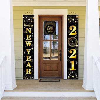 Porch Sign Outdoor Indoor Home Door Party Decoration Gold Large Banner Eve Welcome Lunar 2021 Happy New Year Hanging Banner Set