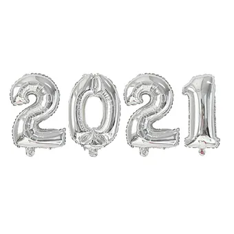 Rose Gold Silver Number Merry Christmas Eve Party Decor Helium Noel Foil Digit Globos Decoration 2021 Happy New Year Balloon