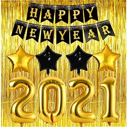 Years Eve Supplies Decorations Kit Black Happy Banner Foil Year's House Decor Backdrop Golden Gold Balloon 2021 New Year Party