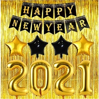 Years Eve Supplies Decorations Kit Black Happy Banner Foil Year's House Decor Backdrop Golden Gold Balloon 2021 New Year Party