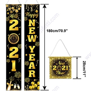 Porch Sign Outdoor Indoor Home Door Party Decoration Gold Large Banner Eve Welcome Lunar 2021 Happy New Year Hanging Banner Set