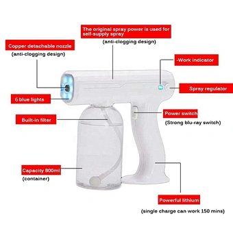 sterilize 800ML Blue Light Nano Steam Gun Atomizing Fogger Disinfection Sprayer Gun Wireless Nano Mixed Vapor Nano Spray Machine