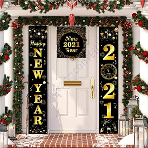 Porch Sign Outdoor Indoor Home Door Party Decoration Gold Large Banner Eve Welcome Lunar 2021 Happy New Year Hanging Banner Set