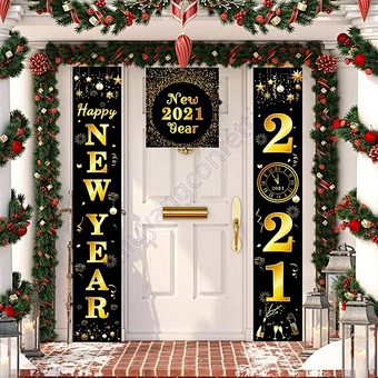 Porch Sign Outdoor Indoor Home Door Party Decoration Gold Large Banner Eve Welcome Lunar 2021 Happy New Year Hanging Banner Set