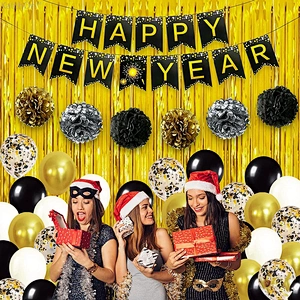 Low MOQ New Year Party Decorations Black and Gold Eve Party Decorations Kit Gold Balloon For New Year 2023