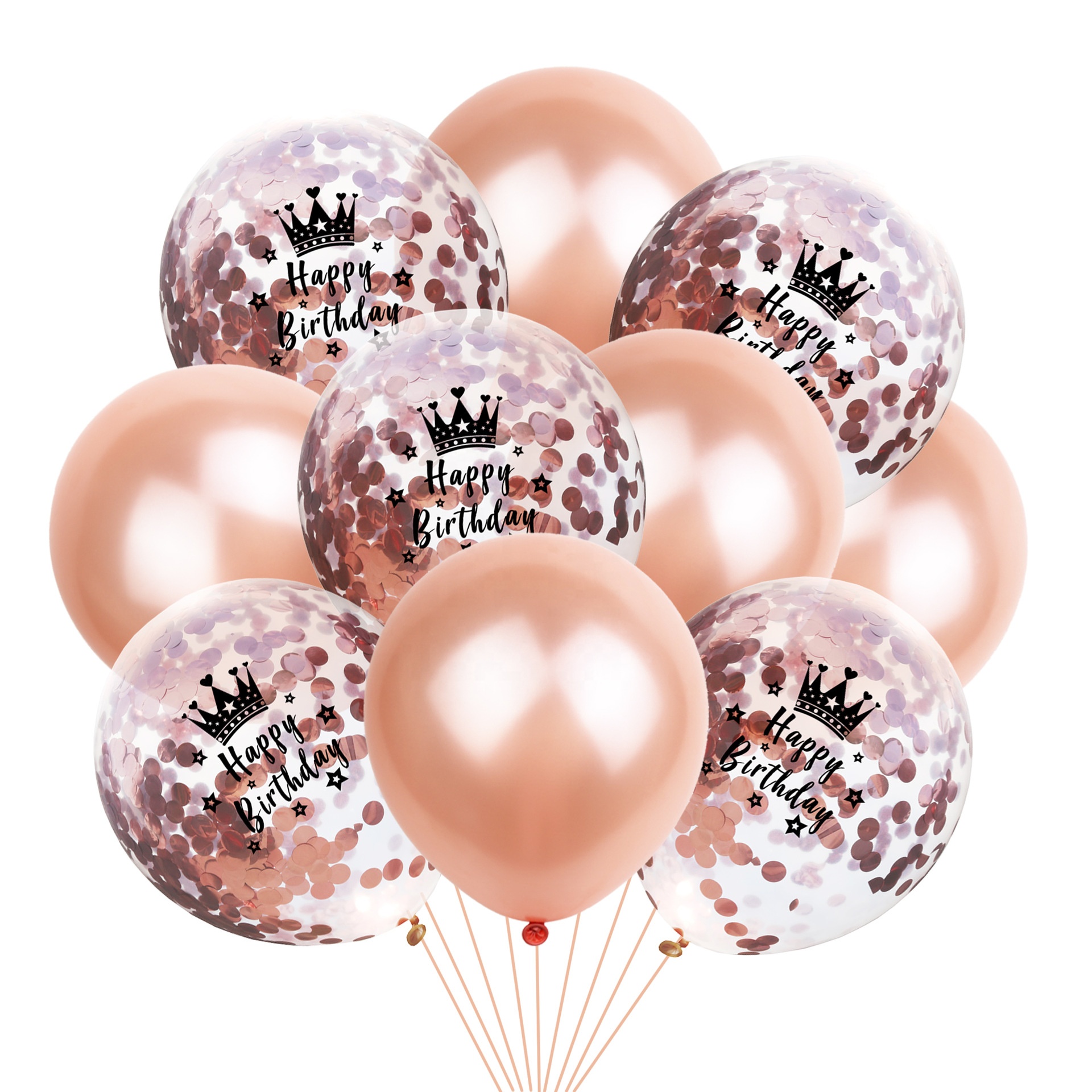 Clear Latex Party Decorations Happy Set Round Shape Amazon Hot Selling Rose Gold Birthday Confetti Balloons