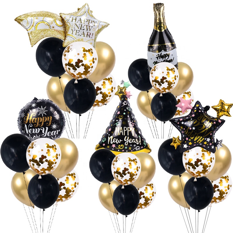 2023 Happy New Year Eve Party Wine Tree Star Bottle Foil Balloons Decoration Merry Christmas Party Decoration Air Globos Noel