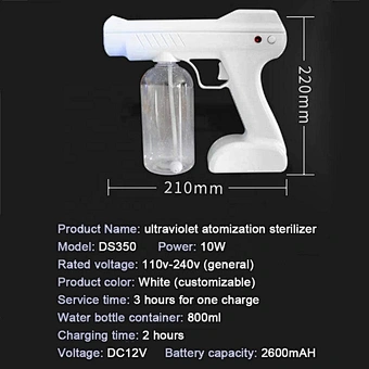 Nano Mist Spray Gun Sterilization Fog Machine Steam Sprayer 800ml Ce Household Portable Wireless Blue Light Disinfection