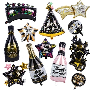 2023 Happy New Year Eve Party Wine Tree Star Bottle Foil Balloons Decoration Merry Christmas Party Decoration Air Globos Noel