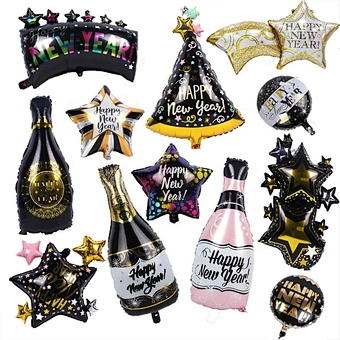 2023 Happy New Year Eve Party Wine Tree Star Bottle Foil Balloons Decoration Merry Christmas Party Decoration Air Globos Noel