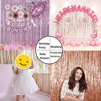 metal tinsel foil curtain metallic foil fringe curtain rain wall backdrop wedding birthday party background decoration 1*2m