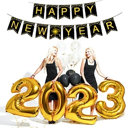 Happy New Year Banner and Balloons 2023 Photo Frame New Year Eve Party Decoration Natal Noel Merry Christmas Decor Supplies