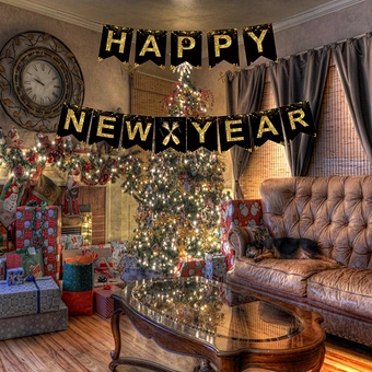 Happy New Year Decorations 2023 Set Gold Black Banner Paper Cake Topper Balloons New Years Eve Party Supplies 2023