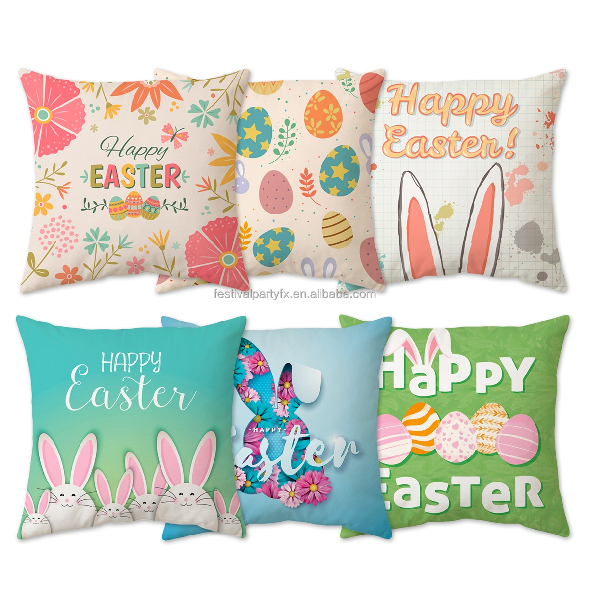 Sofa Bed Home Decoration Cushion Cover Bunny Rabbit Egg Print Cotton Linen Festival Pillow Pillowcase For Funny Happy Easter