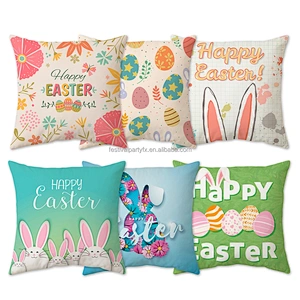 Sofa Bed Home Decoration Cushion Cover Bunny Rabbit Egg Print Cotton Linen Festival Pillow Pillowcase For Funny Happy Easter