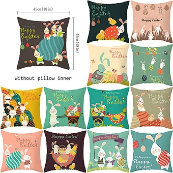 Sofa Bed Home Decoration Cushion Cover Bunny Rabbit Egg Print Cotton Linen Festival Pillow Pillowcase For Funny Happy Easter