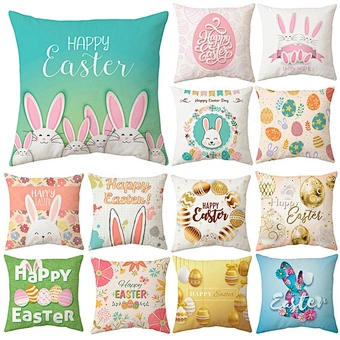 Sofa Bed Home Decoration Cushion Cover Bunny Rabbit Egg Print Cotton Linen Festival Pillow Pillowcase For Funny Happy Easter