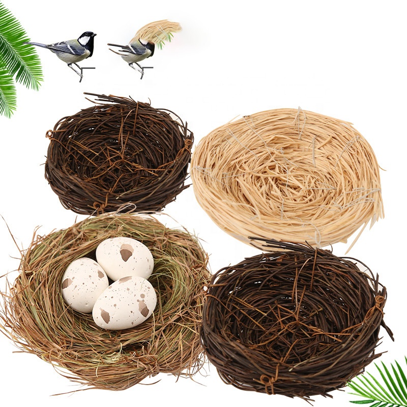 Factory handmade table ornament house shape woven wild eggs easter decoration birds nest