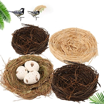 Factory handmade table ornament house shape woven wild eggs easter decoration birds nest
