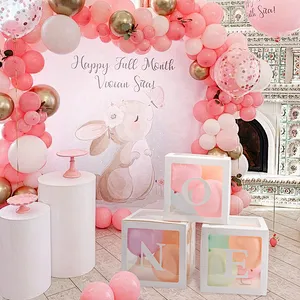 Sale Birthday Party Decoration With Letters Gift Packing Baby Round Storage Support Custom Shower Transparent Balloon Box