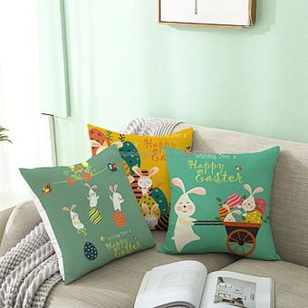 Sofa Bed Home Decoration Cushion Cover Bunny Rabbit Egg Print Cotton Linen Festival Pillow Pillowcase For Funny Happy Easter