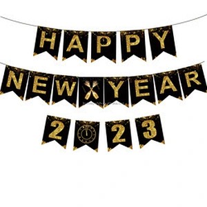 Happy New Year Decorations 2023 Set Gold Black Banner Paper Cake Topper Balloons New Years Eve Party Supplies 2023