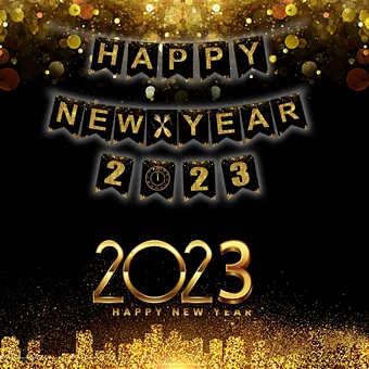 Happy New Year Decorations 2023 Set Gold Black Banner Paper Cake Topper Balloons New Years Eve Party Supplies 2023