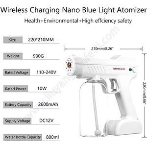 Sanitizer Gun Spray Mini Handhold Fog Nano Atomization Machine Virus Wireless Blue Ray Charging Ultrasonic Disinfection Sprayer